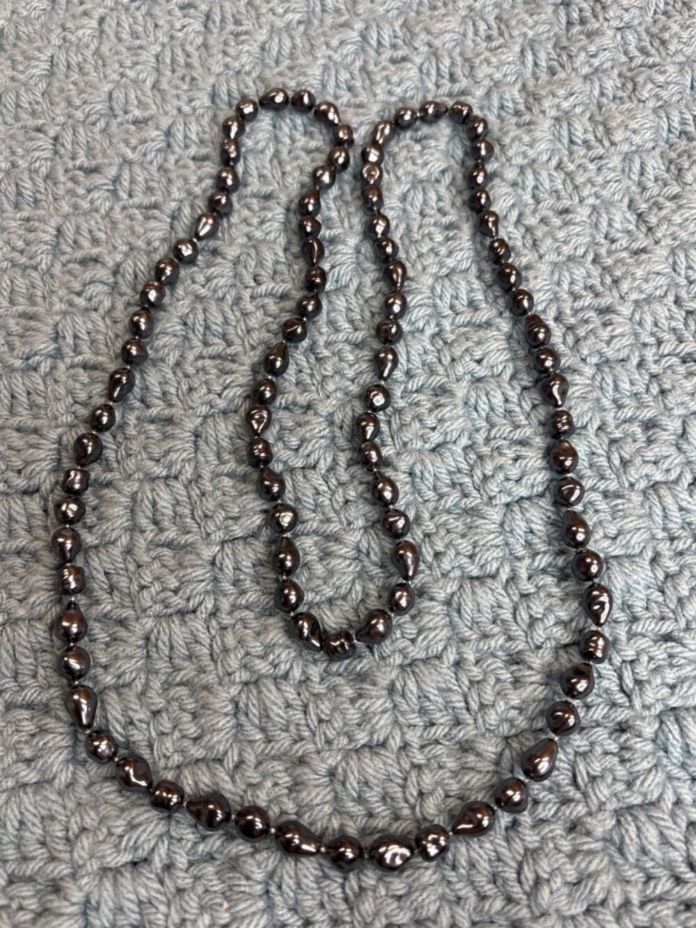Dark Grey Plastic Faux Pearl Beaded Necklace 41 inches Long